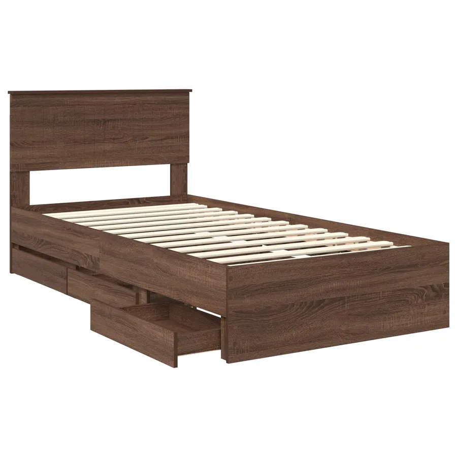 Cadre de lit Chêne brun 100 x 200 cm Bois Ingénierie - 5