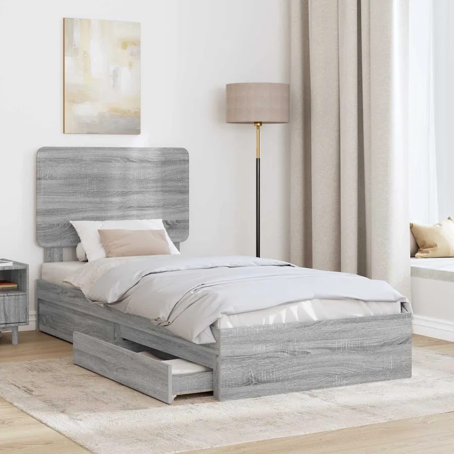 Lit de Rangement Gris Sonoma 90 x 190 cm Bois d'ingénierie - 3