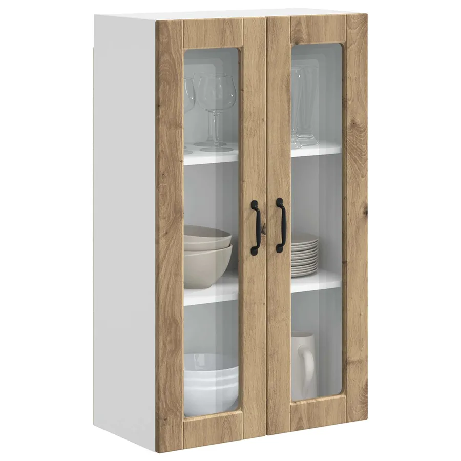 Cabinet en verre mural PORTO Chêne artisanal 60 x 31 x 100 cm - 3