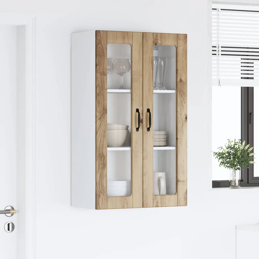 Cabinet en verre mural PORTO Chêne artisanal 60 x 31 x 100 cm - 4