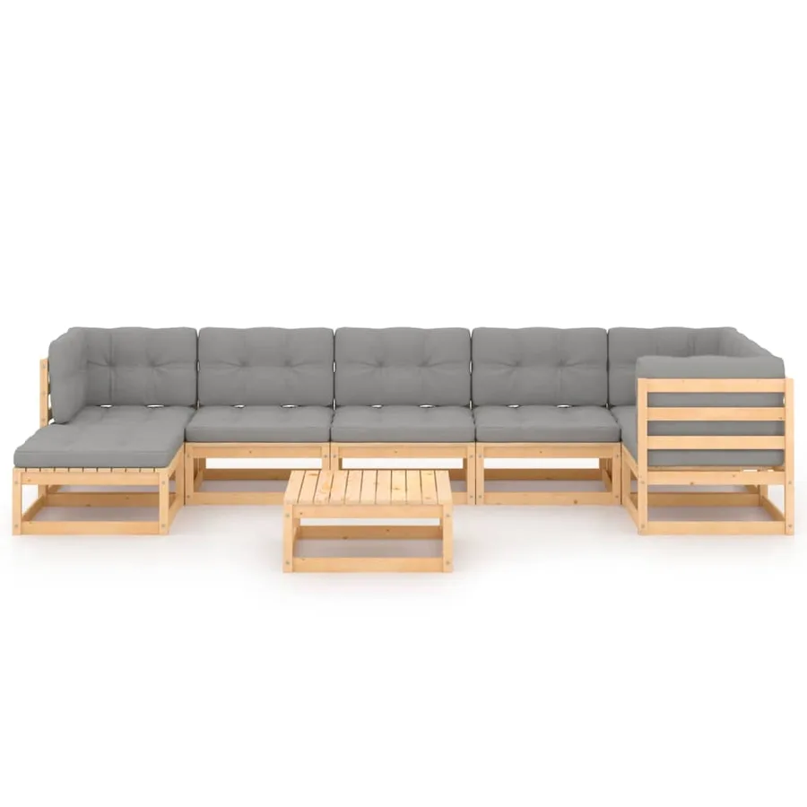 Salon de jardin 8 pcs avec coussins Bois de pin massif - 3
