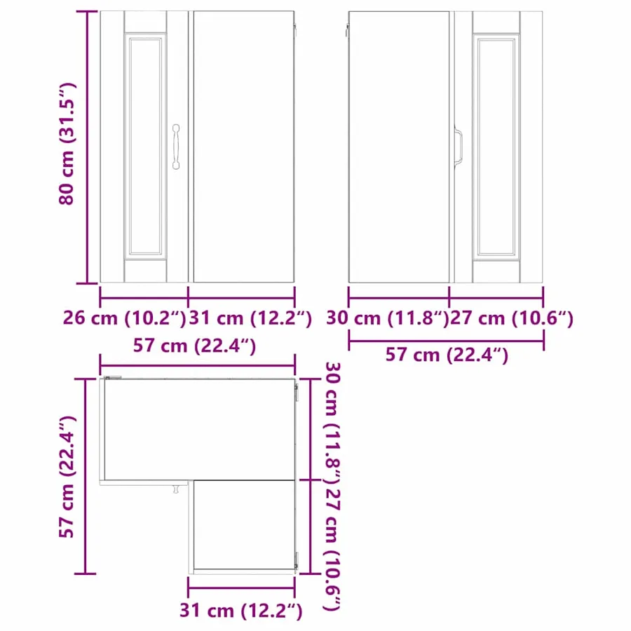 Cabinet d'angle mural PORTO Blanc 57 x 57 x 80 cm - 13