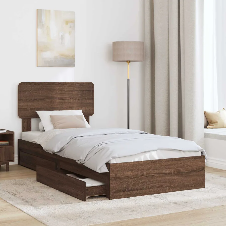 Lit de Rangement Chêne brun 100 x 200 cm Bois d'ingénierie - 3