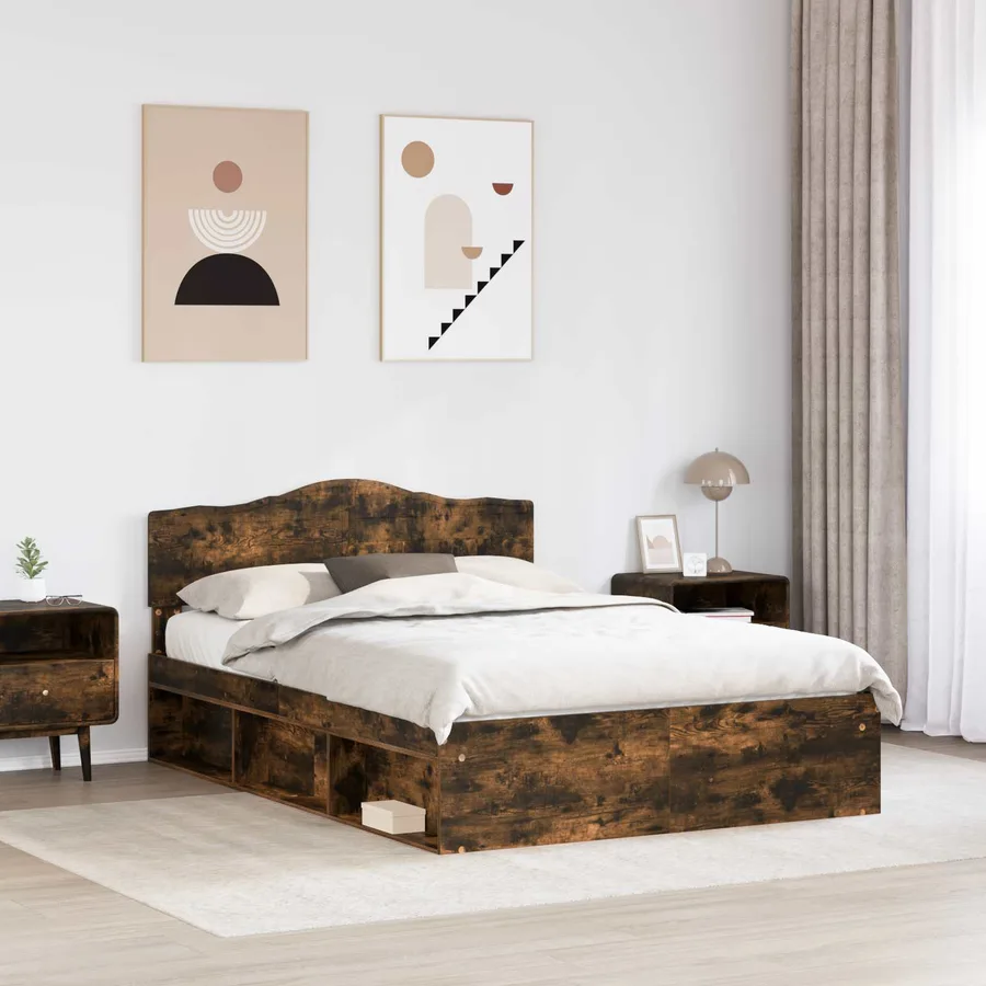 Cadre de lit Chêne fumé 160 x 200 cm Bois de pin massif - 3