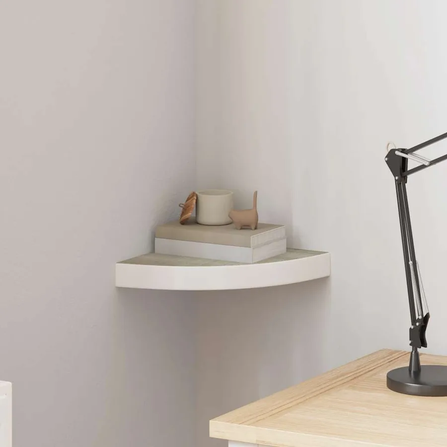 Étagère d'angle murale Chêne et blanc 25x25x3,8 cm MDF