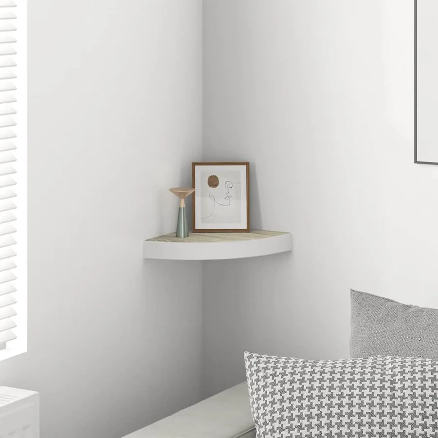 Étagère d'angle murale Chêne et blanc 25x25x3,8 cm MDF - 3