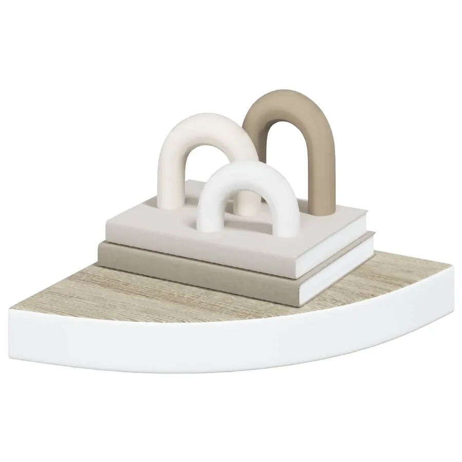 Étagère d'angle murale Chêne et blanc 25x25x3,8 cm MDF - 4