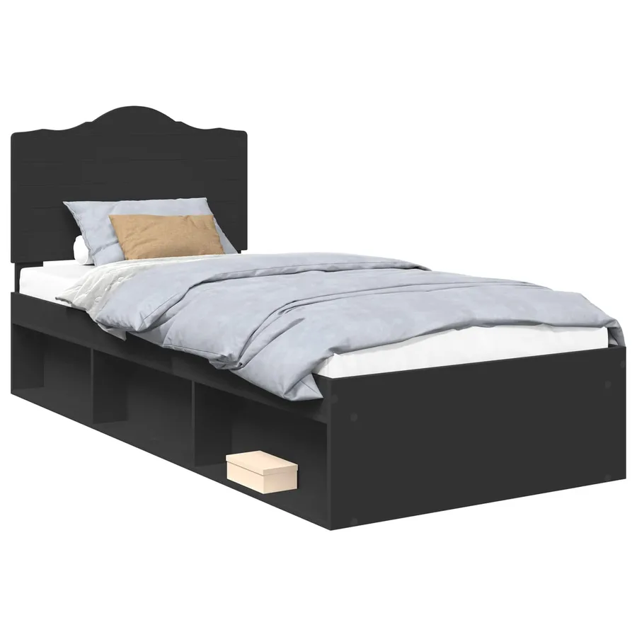 Cadre de lit avec tête de lit Noir 90 x 190 cm Pin massif - 2