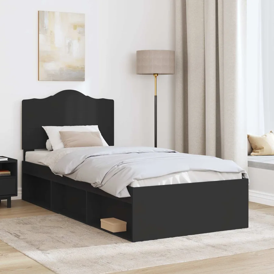 Cadre de lit avec tête de lit Noir 90 x 190 cm Pin massif - 3