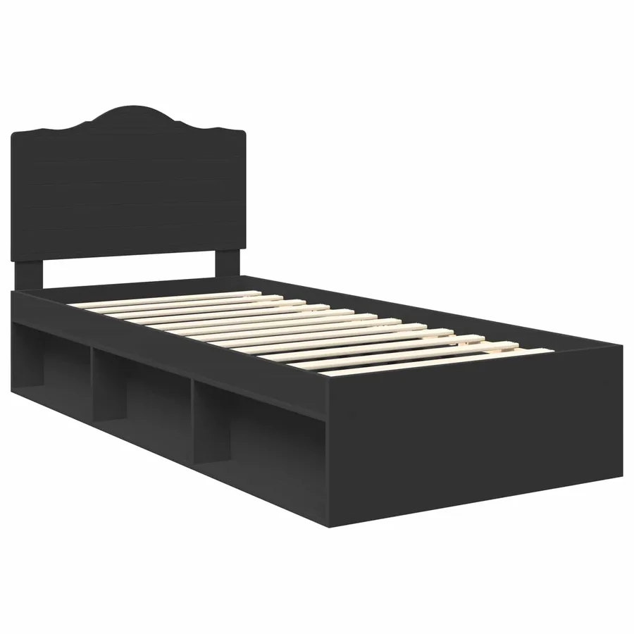 Cadre de lit avec tête de lit Noir 90 x 190 cm Pin massif - 4