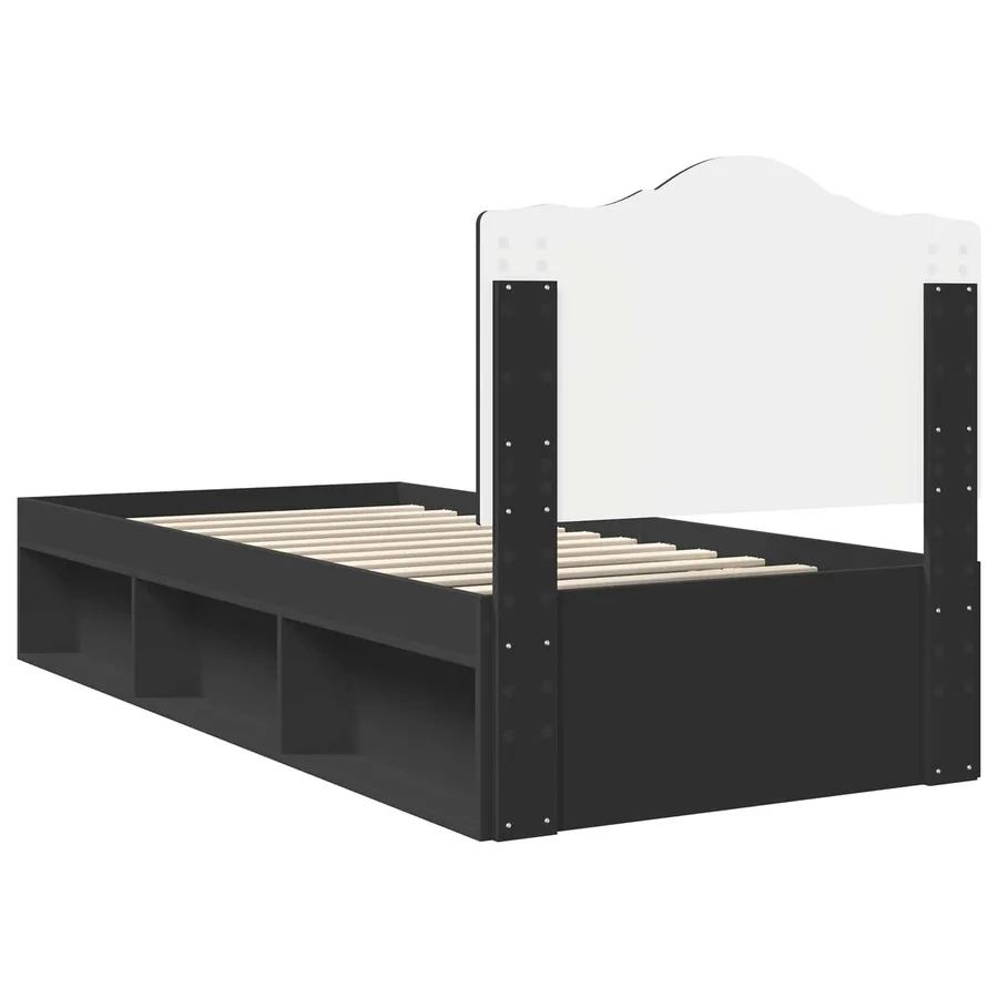 Cadre de lit avec tête de lit Noir 90 x 190 cm Pin massif - 9
