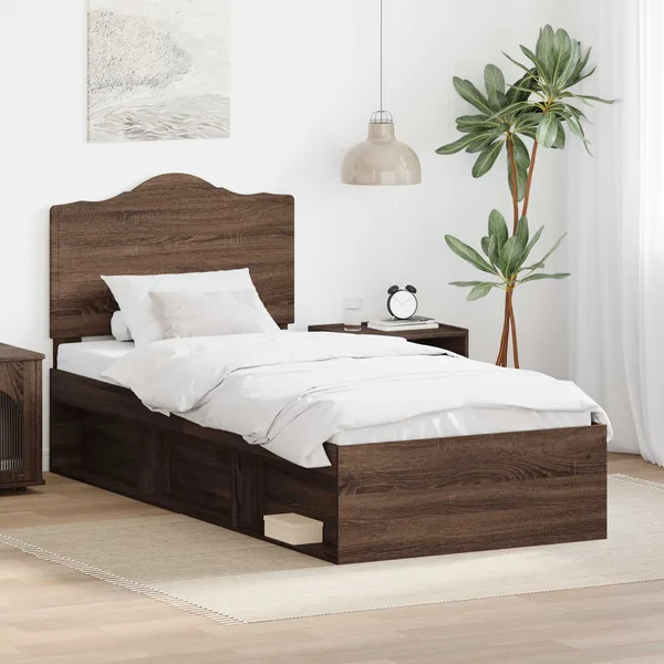 Cadre de lit avec tête de lit Chêne brun 90 x 190 cm Pin massif
