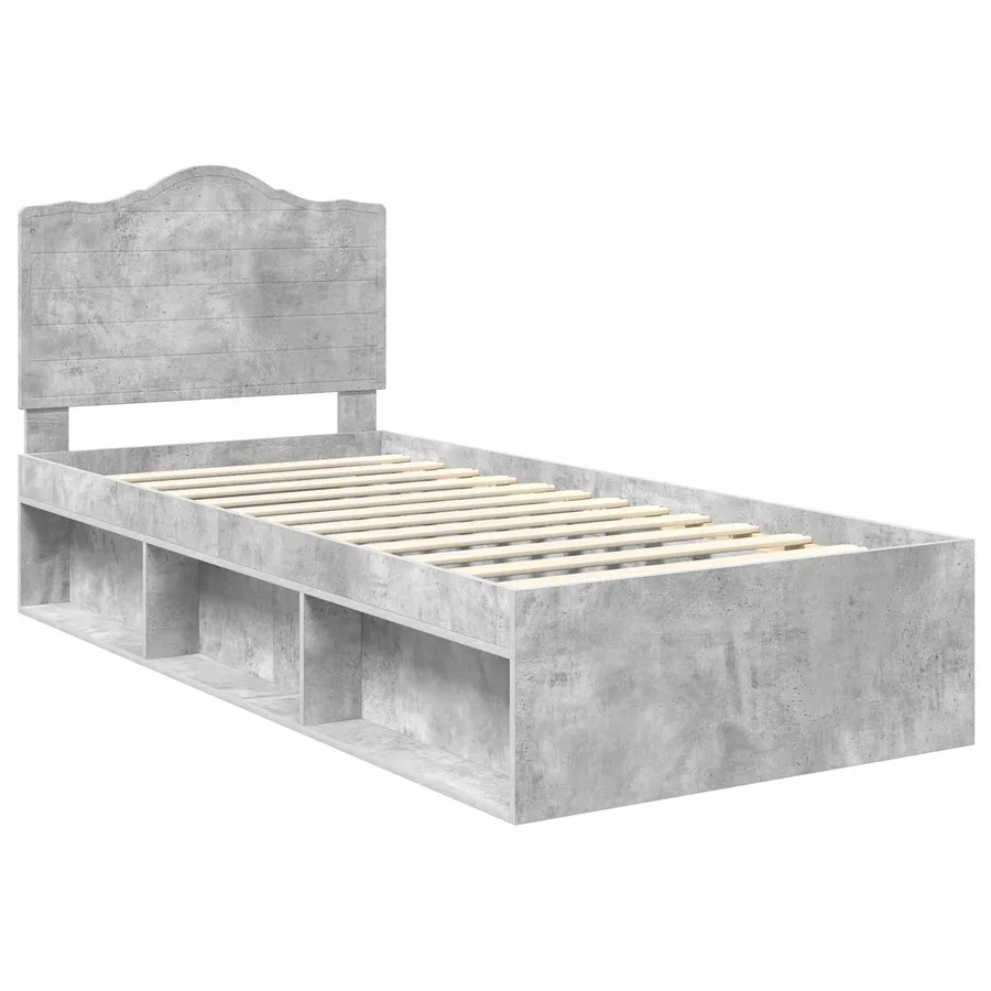 Cadre de lit avec tête de lit Béton 90 x 200 cm Pin massif - 4