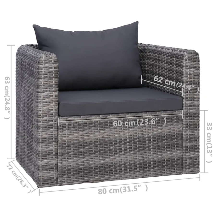 Salon de jardin 9 pcs avec coussins Résine tressée Gris - 11
