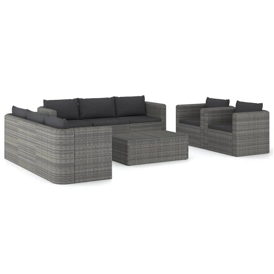 Salon de jardin 9 pcs avec coussins Résine tressée Gris - 2