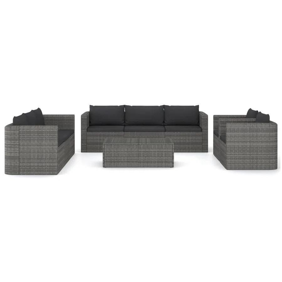 Salon de jardin 9 pcs avec coussins Résine tressée Gris - 3