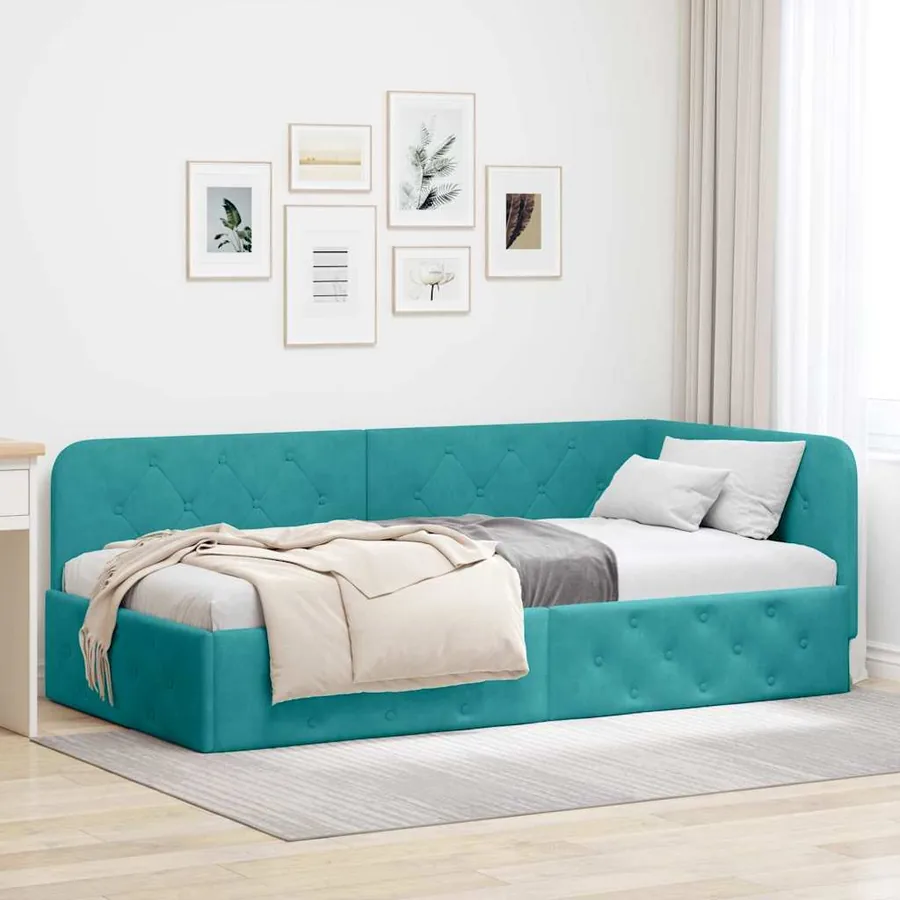 Cadre de lit d'angle Turquoise 90 x 200 cm Velours