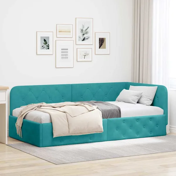 Cadre de lit d'angle Turquoise 90 x 200 cm Velours