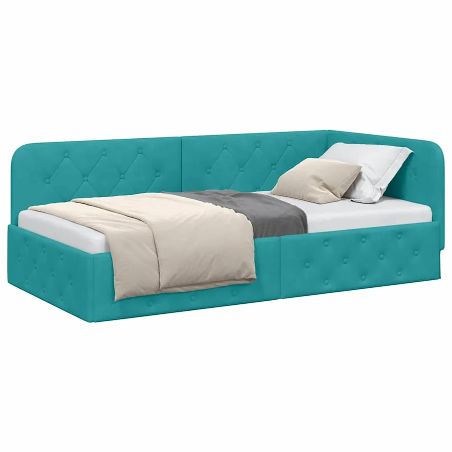 Cadre de lit d'angle Turquoise 90 x 200 cm Velours - 3