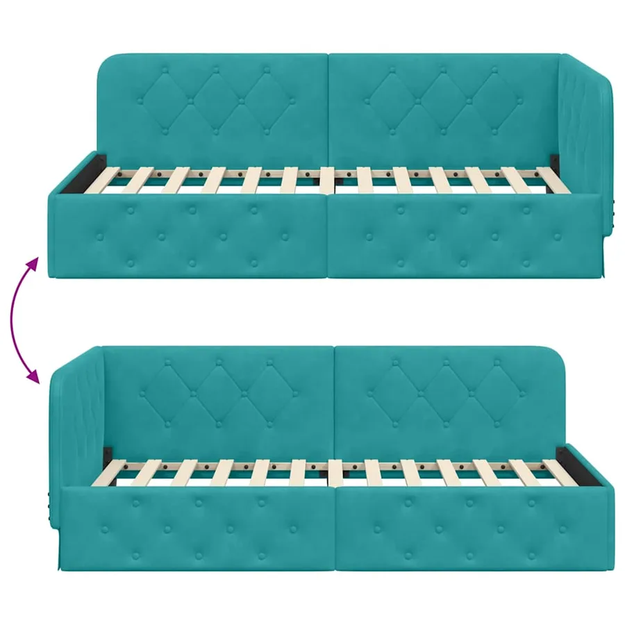 Cadre de lit d'angle Turquoise 90 x 200 cm Velours - 9