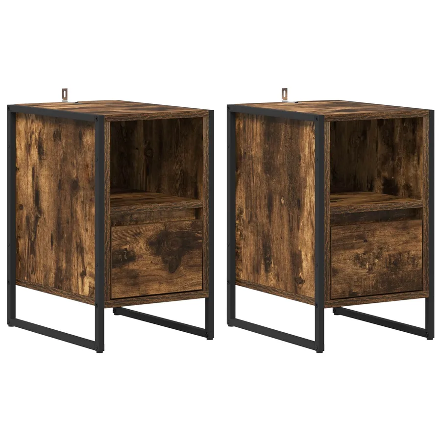 Table de chevet avec tiroir 2 pcs Chêne Fumé 39,5 x 30 x 50 cm - 2