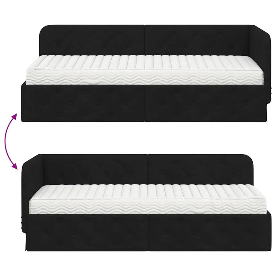 Cadre de lit d'angle Noir 80 x 200 cm tissu - 12