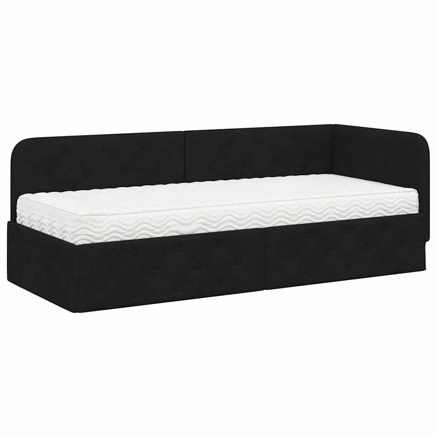 Cadre de lit d'angle Noir 80 x 200 cm tissu - 2