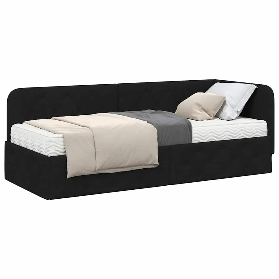 Cadre de lit d'angle Noir 80 x 200 cm tissu - 3