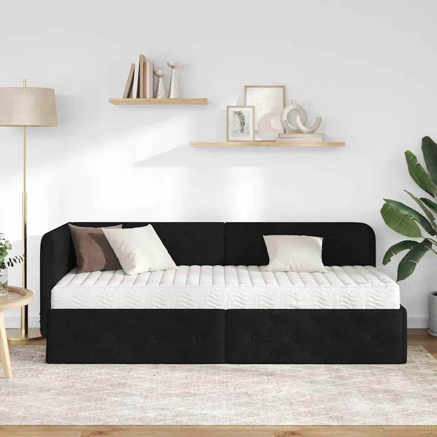 Cadre de lit d'angle Noir 80 x 200 cm tissu - 4