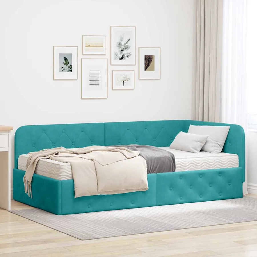 Cadre de lit d'angle Turquoise 90 x 200 cm Velours