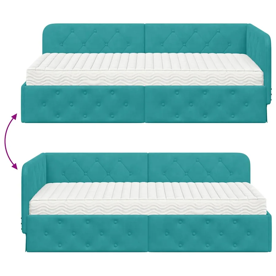 Cadre de lit d'angle Turquoise 90 x 200 cm Velours - 12