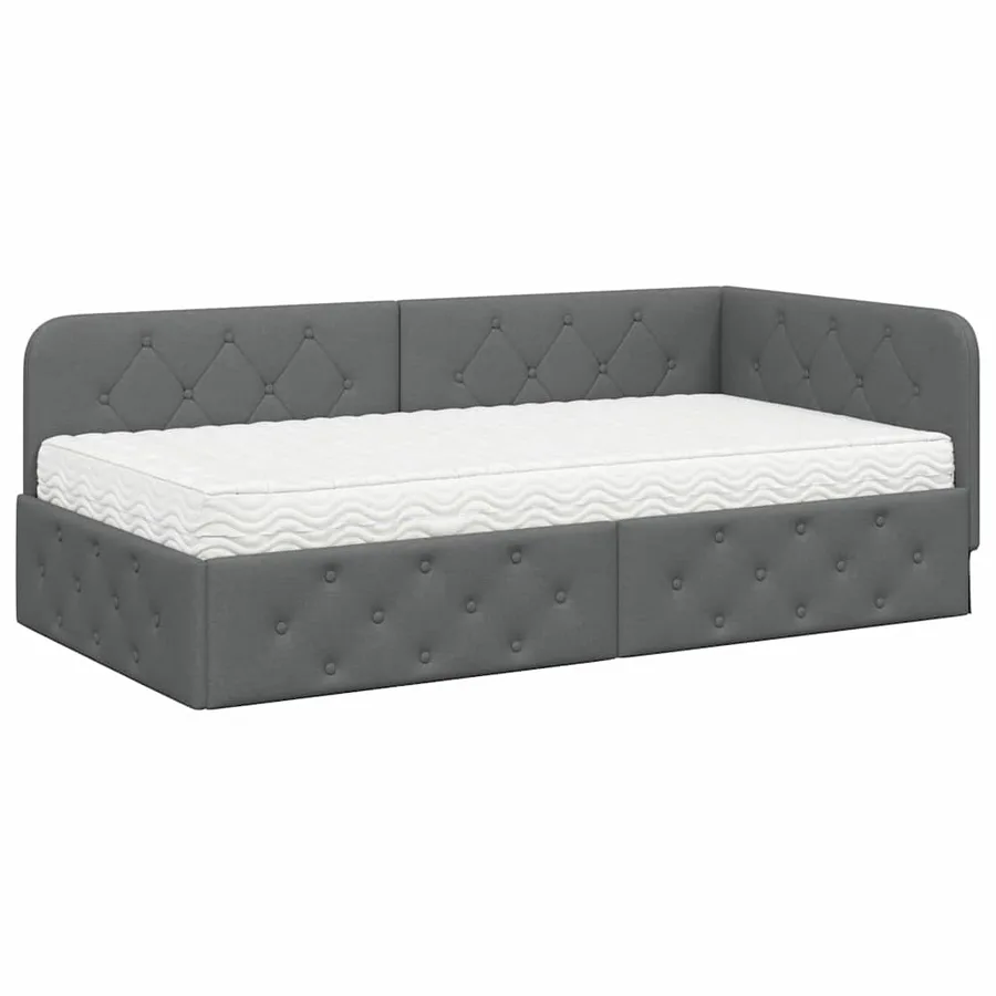 Cadre de lit d'angle Gris foncé 90 x 200 cm tissu - 2