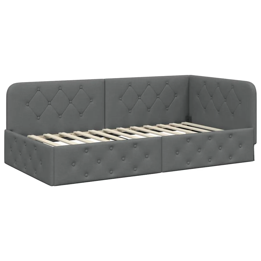 Cadre de lit d'angle Gris foncé 90 x 200 cm tissu - 6