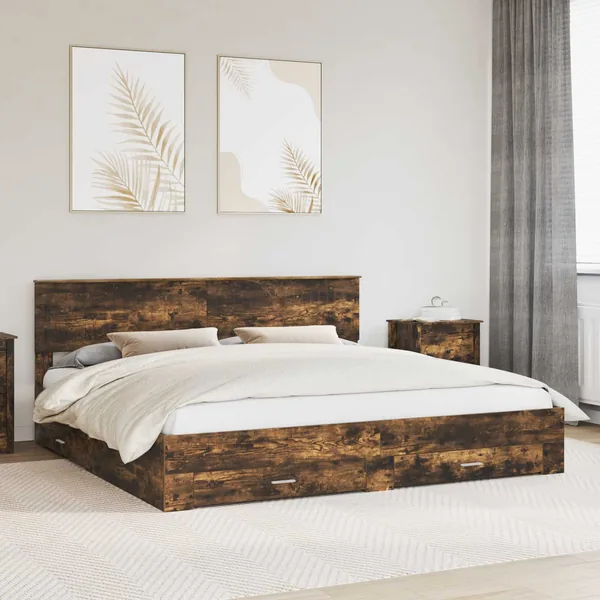 Cadre de lit Chêne fumé 200 x 200 cm Bois d'ingénierie