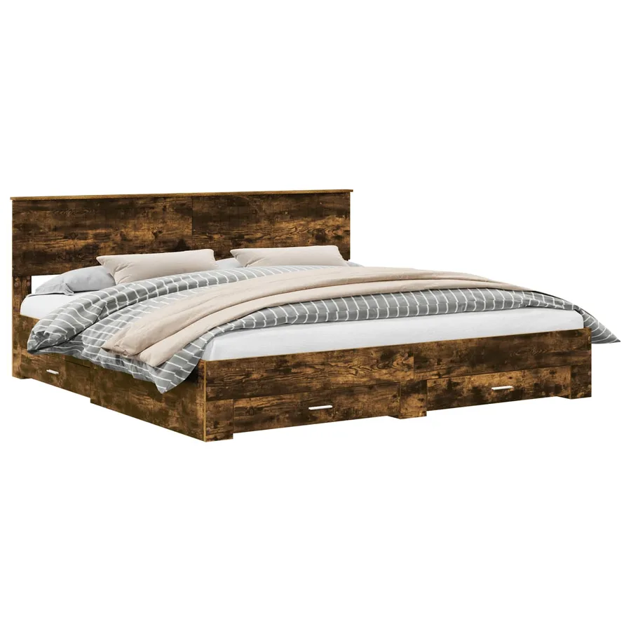 Cadre de lit Chêne fumé 200 x 200 cm Bois d'ingénierie - 2