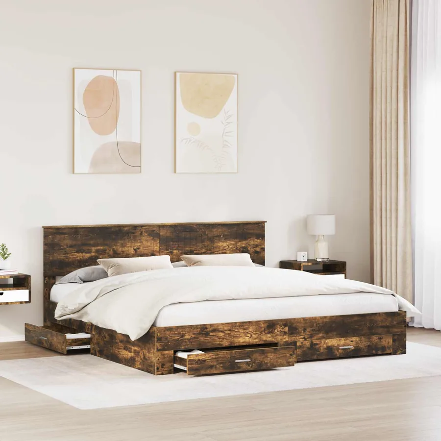 Cadre de lit Chêne fumé 200 x 200 cm Bois d'ingénierie - 3