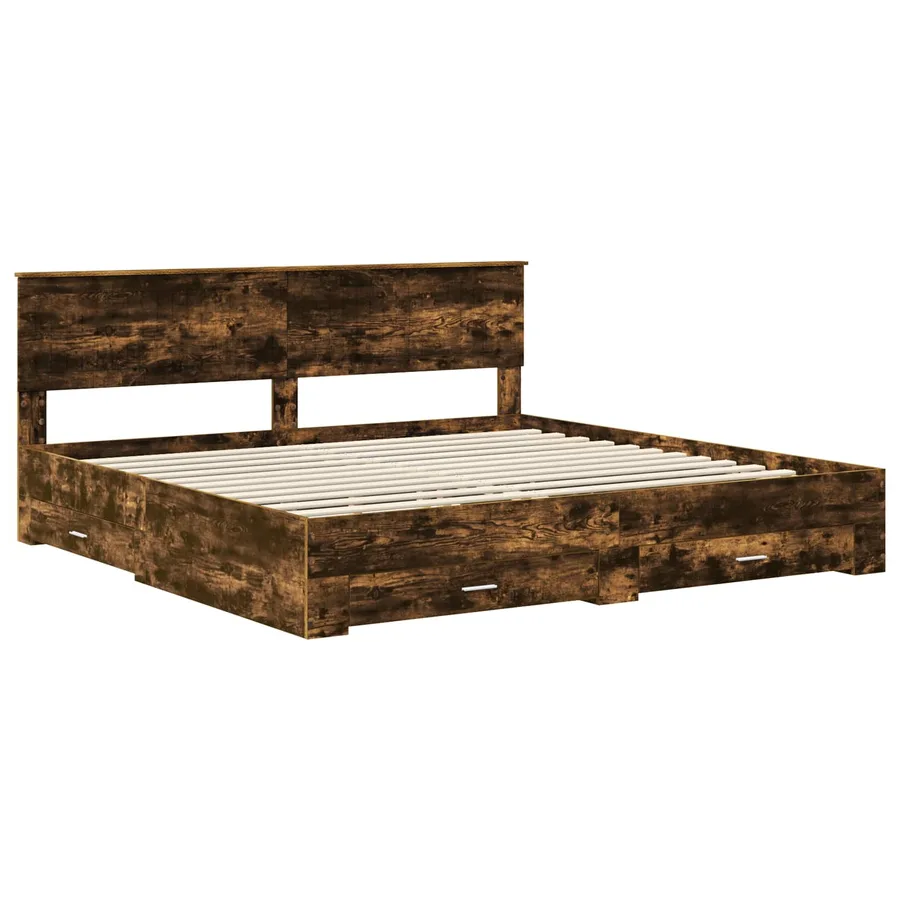 Cadre de lit Chêne fumé 200 x 200 cm Bois d'ingénierie - 4