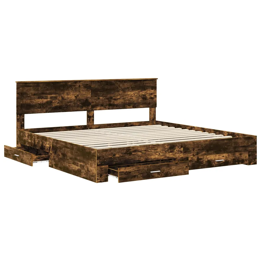 Cadre de lit Chêne fumé 200 x 200 cm Bois d'ingénierie - 5