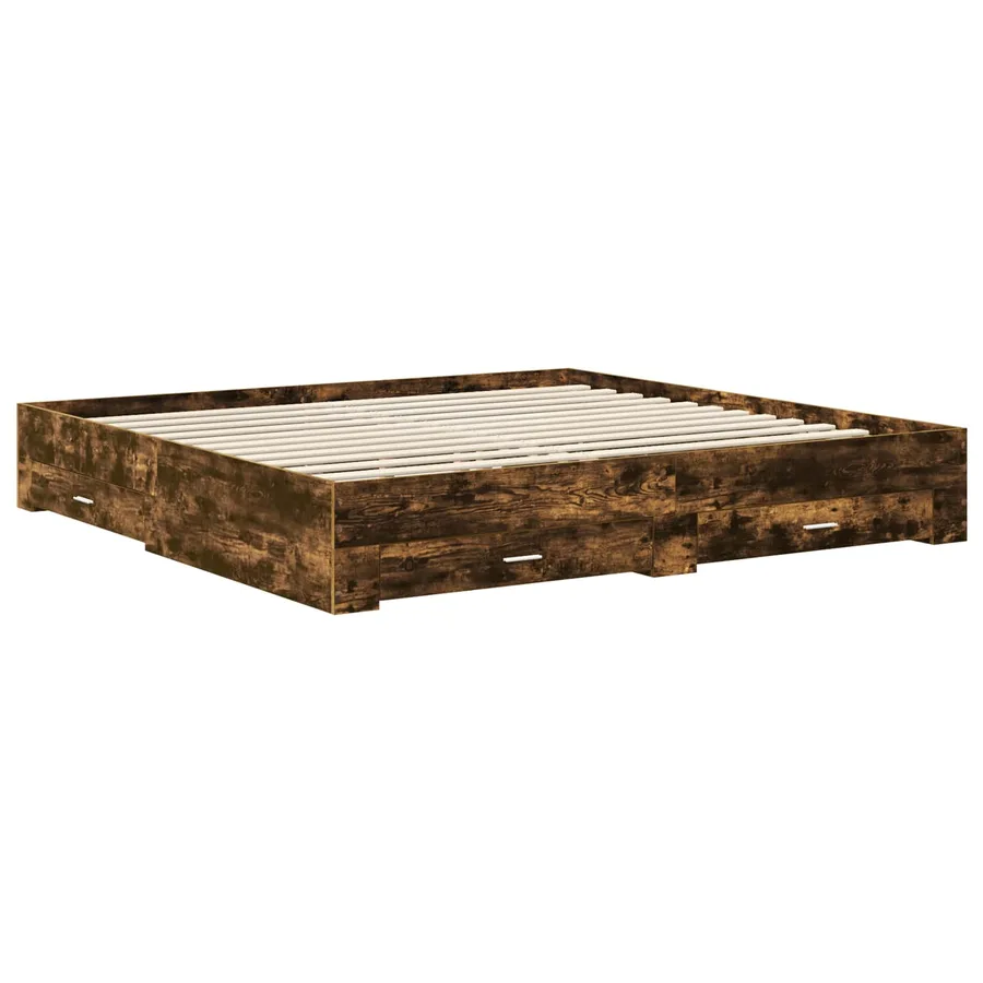 Cadre de lit Chêne fumé 200 x 200 cm Bois d'ingénierie - 6