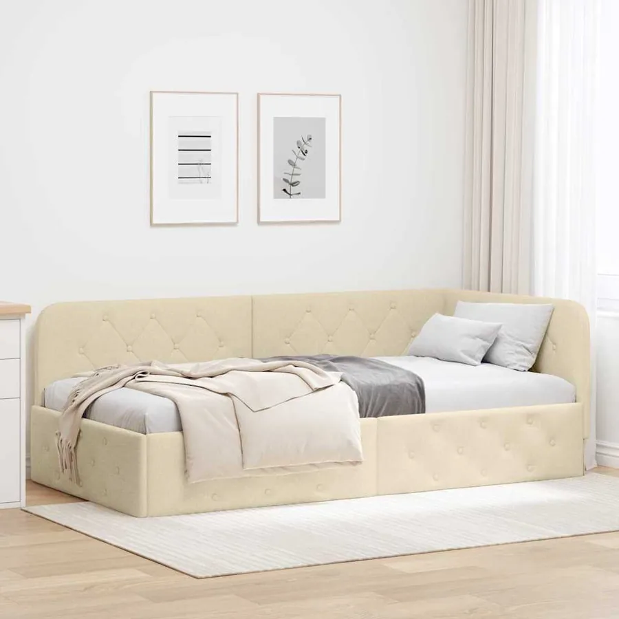 Cadre de lit d'angle Crème 90 x 200 cm tissu