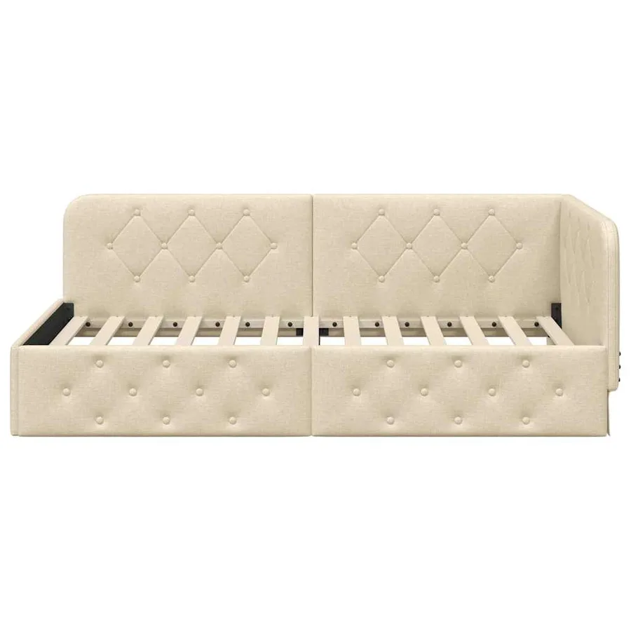 Cadre de lit d'angle Crème 90 x 200 cm tissu - 5