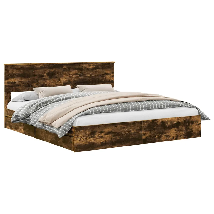 Lit de Rangement Chêne fumé 180 x 200 cm Bois d'ingénierie - 2