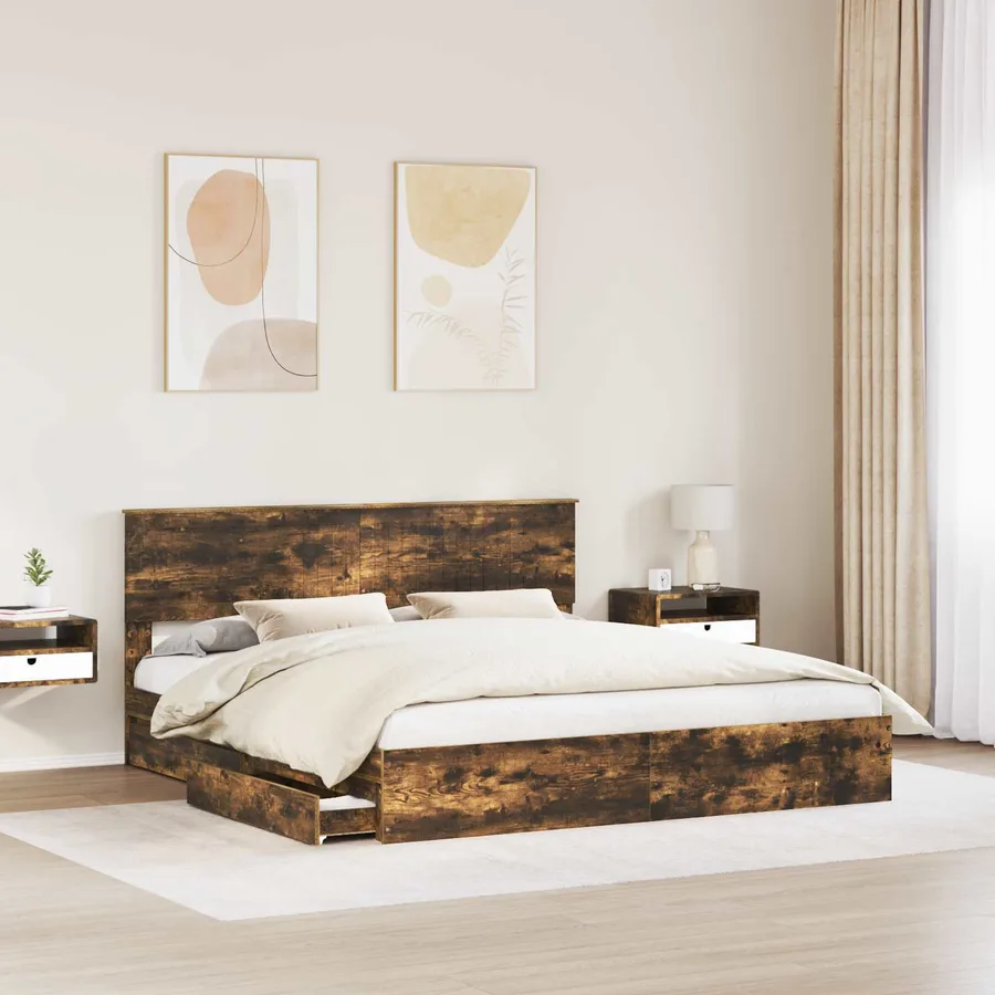 Lit de Rangement Chêne fumé 180 x 200 cm Bois d'ingénierie - 3