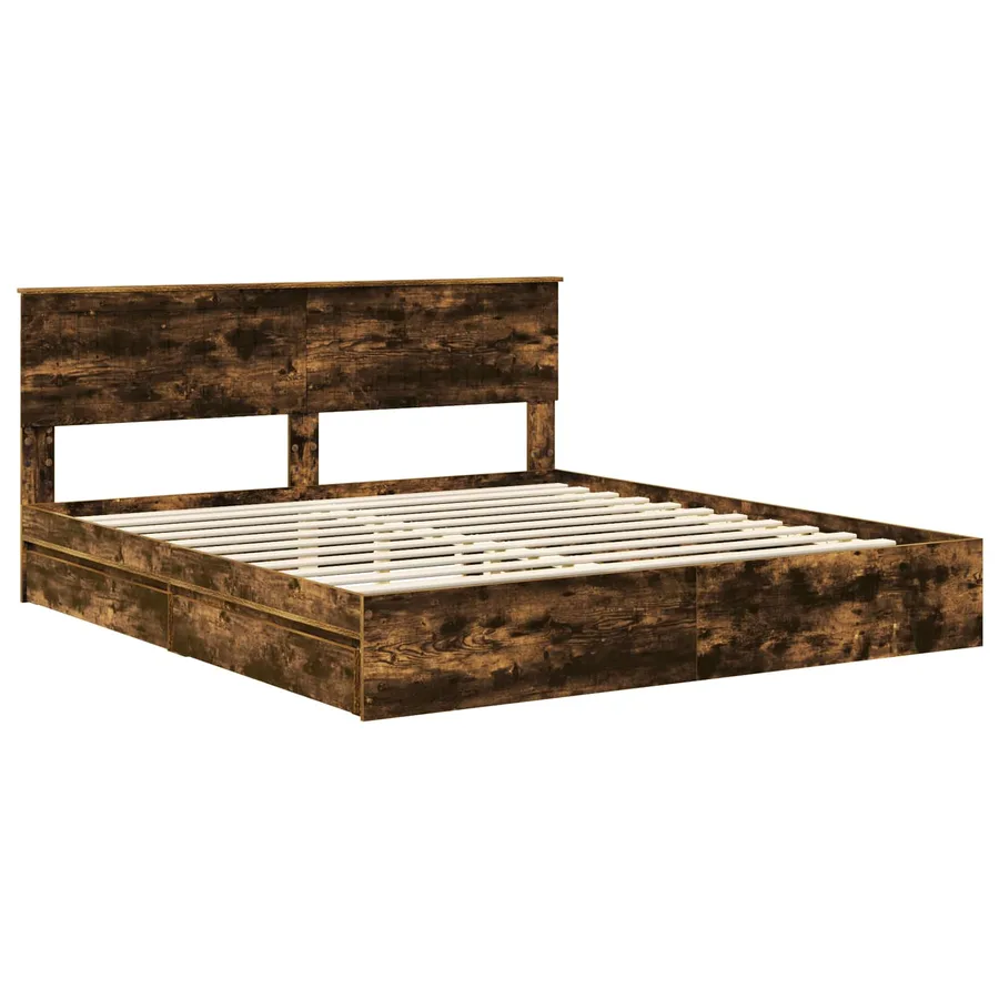 Lit de Rangement Chêne fumé 180 x 200 cm Bois d'ingénierie - 4