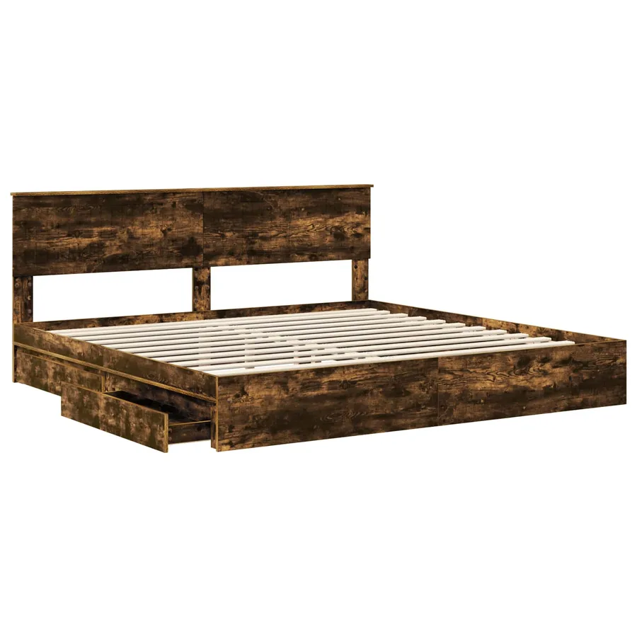 Lit de Rangement Chêne fumé 180 x 200 cm Bois d'ingénierie - 5