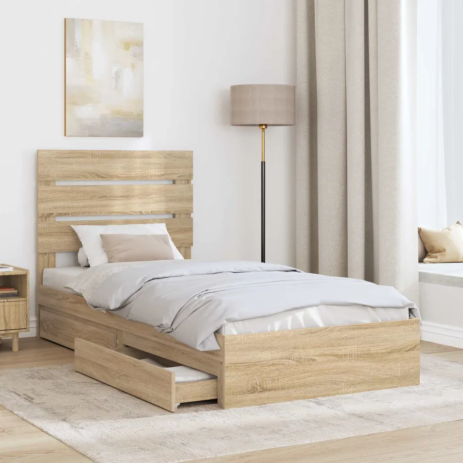 Lit de Rangement Chêne Sonoma 100 x 200 cm Bois d'ingénierie - 3