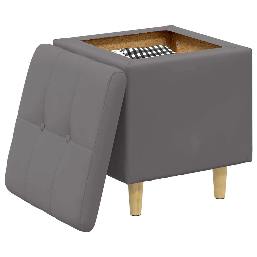 Pouf de rangement avec coussin Gris 40 x 40 x 45 cm Simili cuir - 3