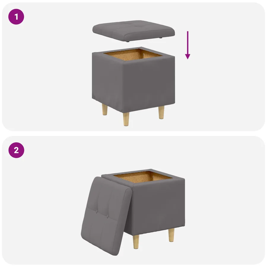 Pouf de rangement avec coussin Gris 40 x 40 x 45 cm Simili cuir - 9