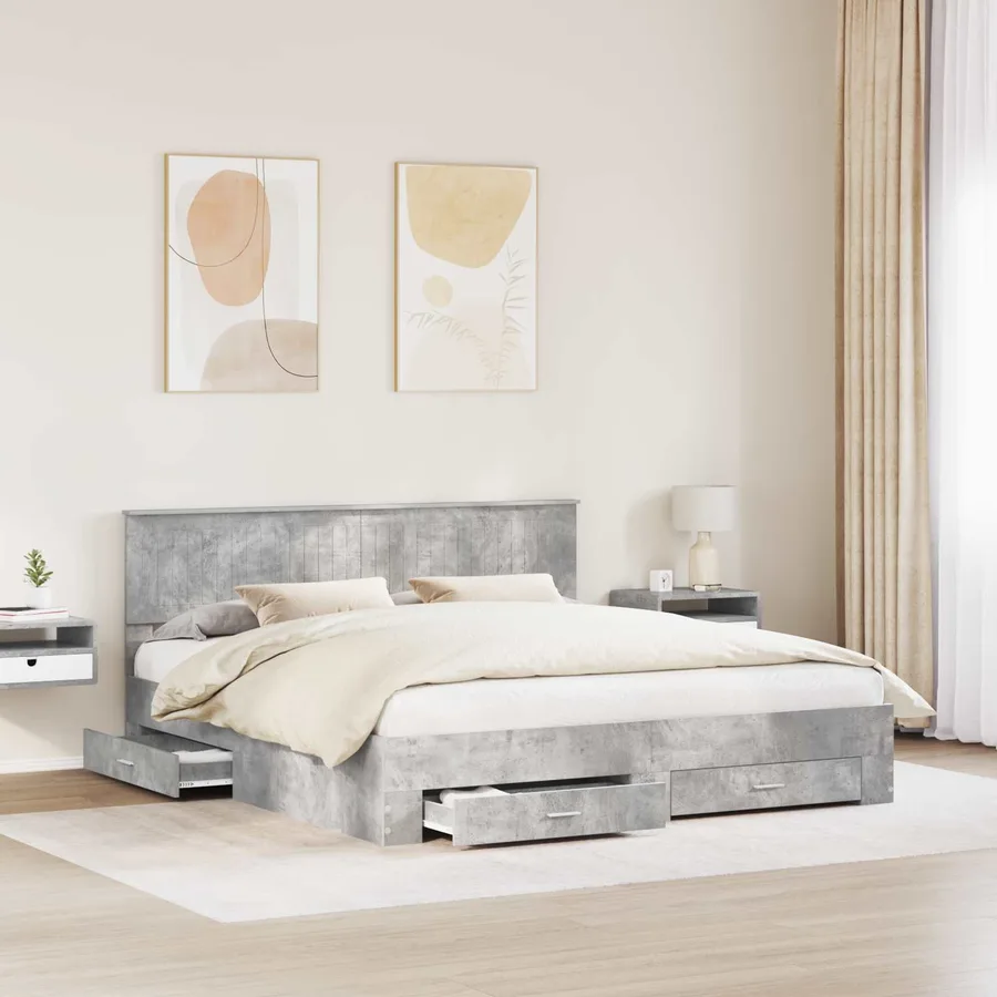 Cadre de lit Gris béton 180 x 200 cm Bois d'ingénierie - 3