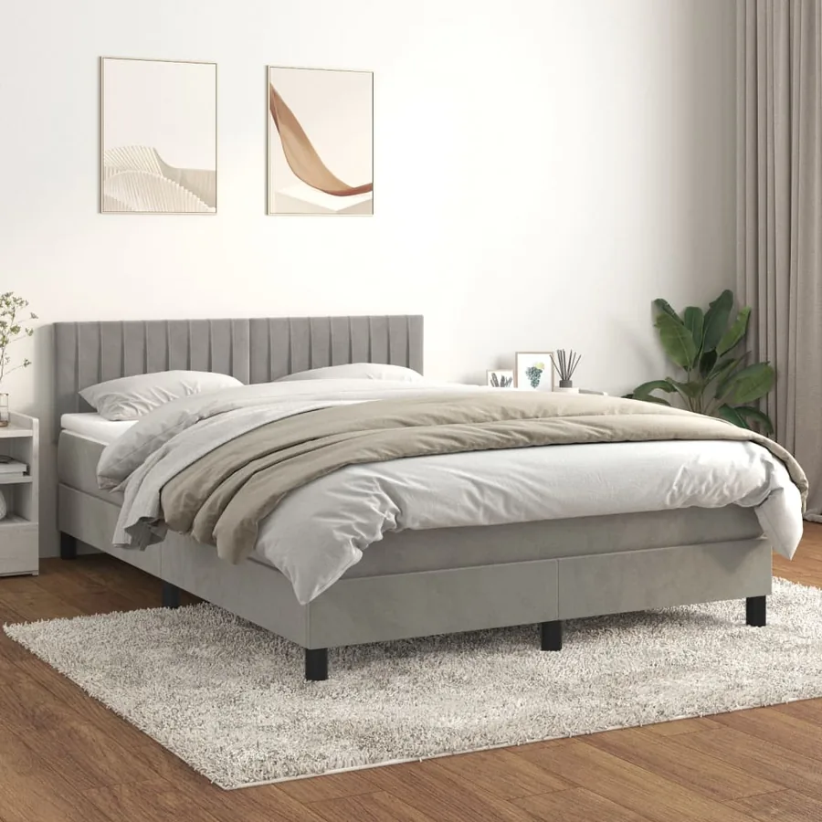 Slatted bed base and mattress Light grey 140x200 cm Velvet